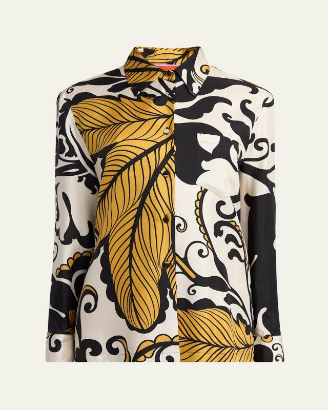 Marea-Print Button-Down Silk Boy Shirt